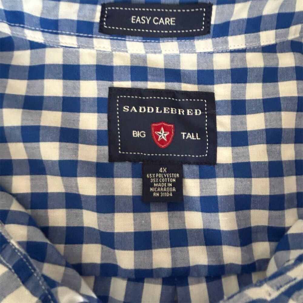 Saddlebred Blue and White Checkered Casual Button Down Shirt - Picture 4 of 8